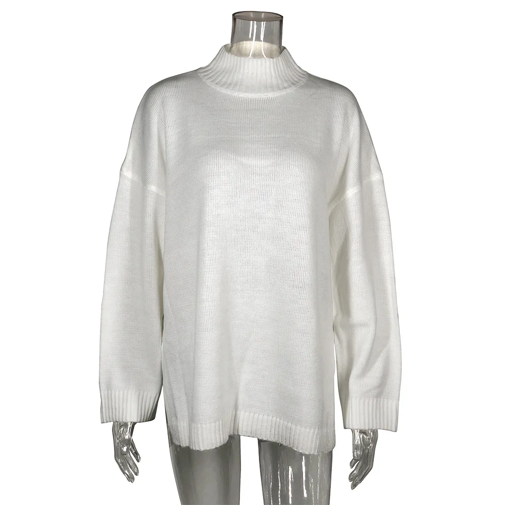 

2021 Spring White Turtleneck Loose Oversized Fashion Casual Women Sweater Pullovers Tops 275