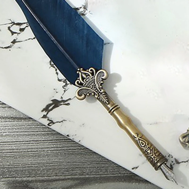 Vintage Glass Pen Ink Star Dipping Fountain Crystal Feather Set Birthday Gift Box | Канцтовары для офиса и дома