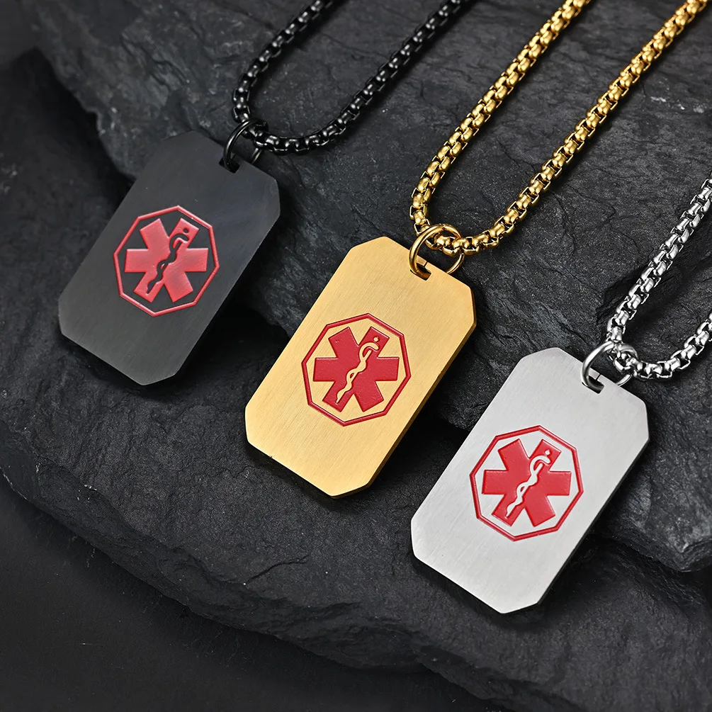 Angepasst DIY Medical Alert ID Halskette Dog Tag Anhänger für Männer Edelstahl Matte EIS SOS Halsketten Personalisierte Schmuck – Detail 5