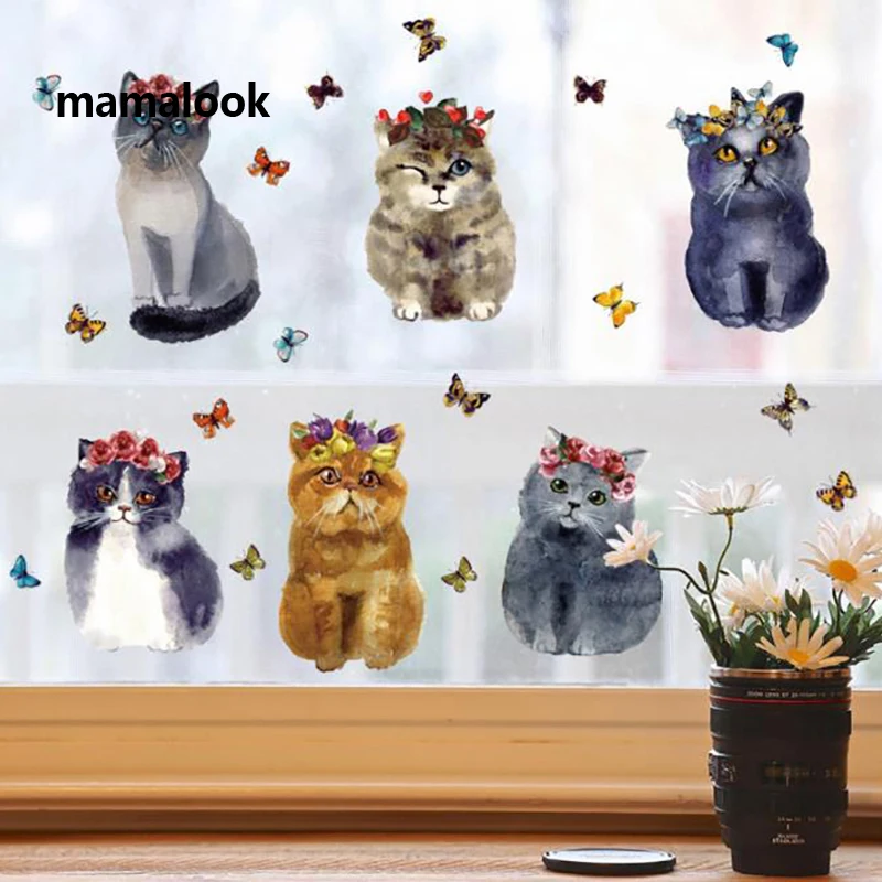 

Lovely Hand-painted cat Wall Sticker for Home decor kids room Simulation animal Decoration poster Mural art Decals stickers