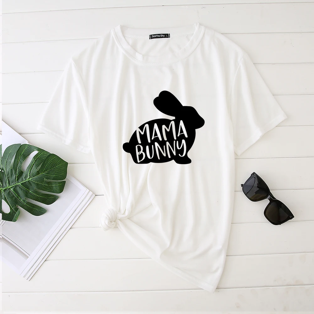 

Mama Bunny Printed Easter Woman Tshirts Graphic T Shirts Streetwear Harajuku Tops for Teens Casual Crew Neck Clothing