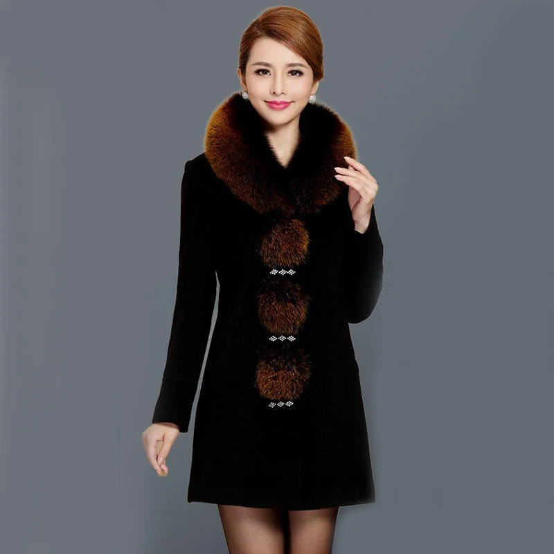

2022 Winter New Women Woolen Fur Coat Long Size 4XL Thickening Ladies Warm Lady Clothing Parka