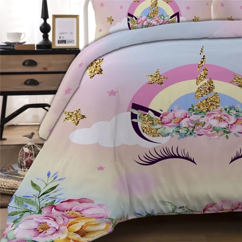 Ресниц Единорог постельное белье одного двуспальное Twin Queen Комплект постельного