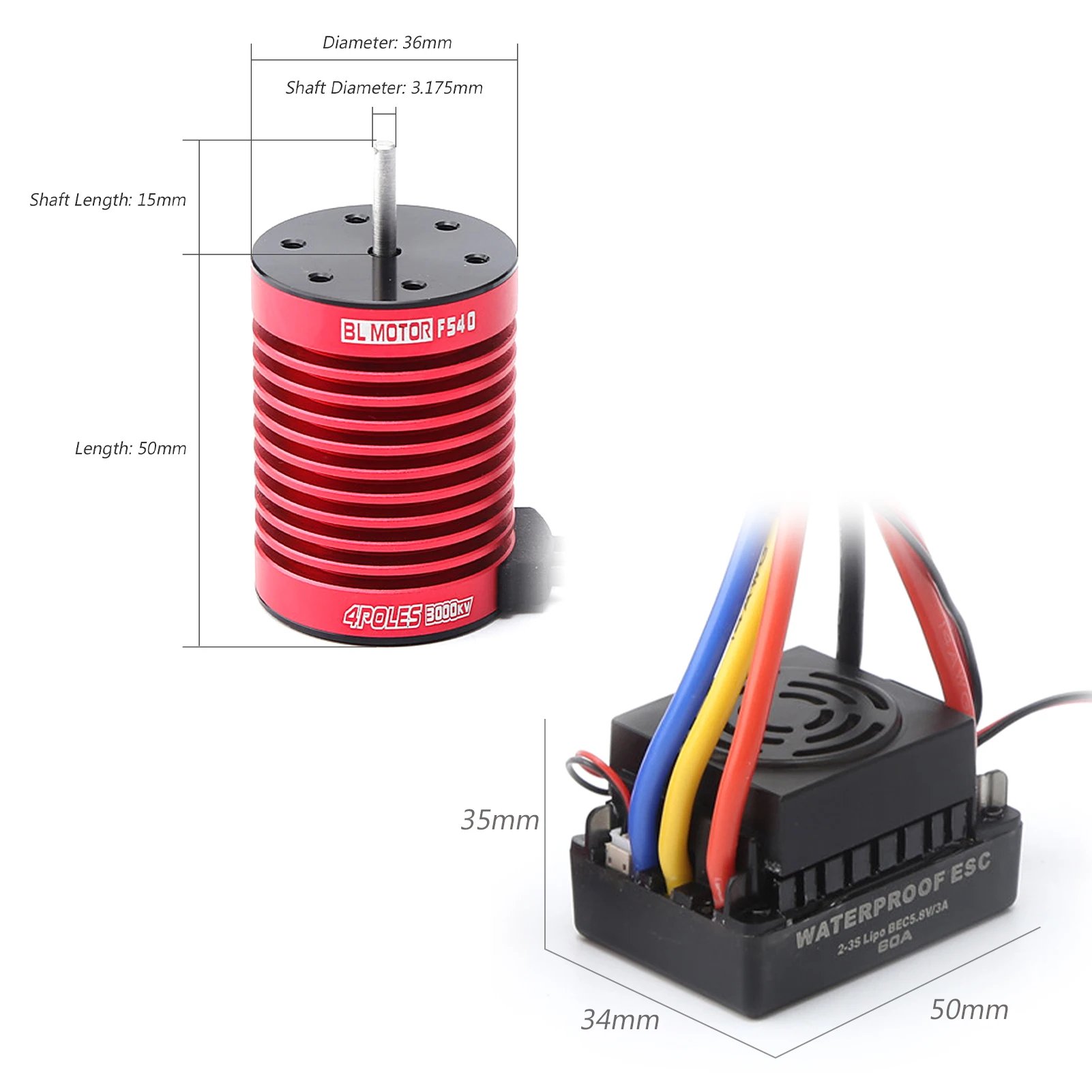 F540 Бесщеточный двигатель 3000KV-4370KV RC Crawler и 60A ESC Электрический контроллер скорости с разъемом T для автомобиля масштаба 1/10.
