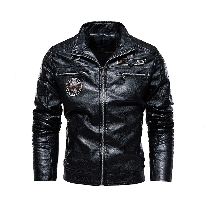 

2021 new leather jacket men's PU coat motorcycle suit man plush leather coat men's leather coat