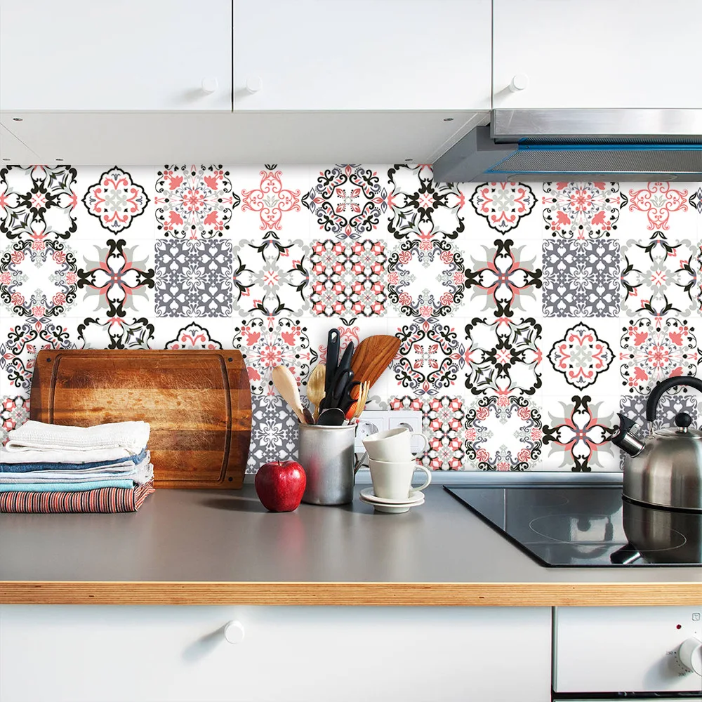 10pcs vintage pattern tile sticker bathroom kitchen hard wearing waterproof diy wall decals ground decor wall floor stick free global shipping