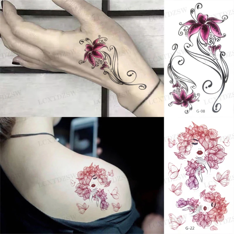 2 Pcs Waterproof Temporary Flower Tattoo Stickers For Women Fake Tattoo Body Art Disposable Decorate Decals Women Men Children