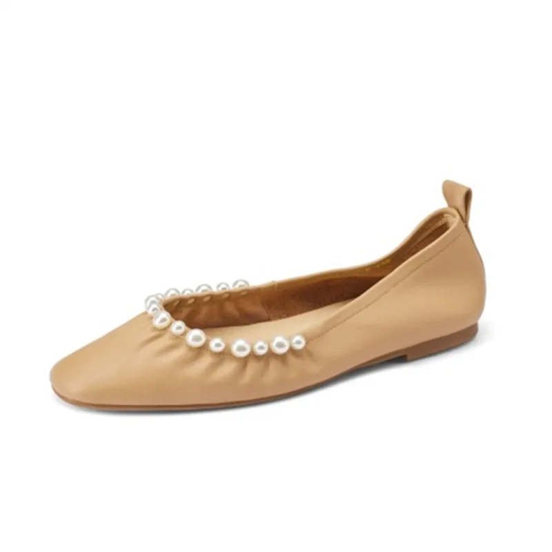 

Женские туфли с квадратным носком Fanyuan, элегантные туфли из натуральной кожи с украшением из жемчуга, вечерние туфли-лодочки для осени