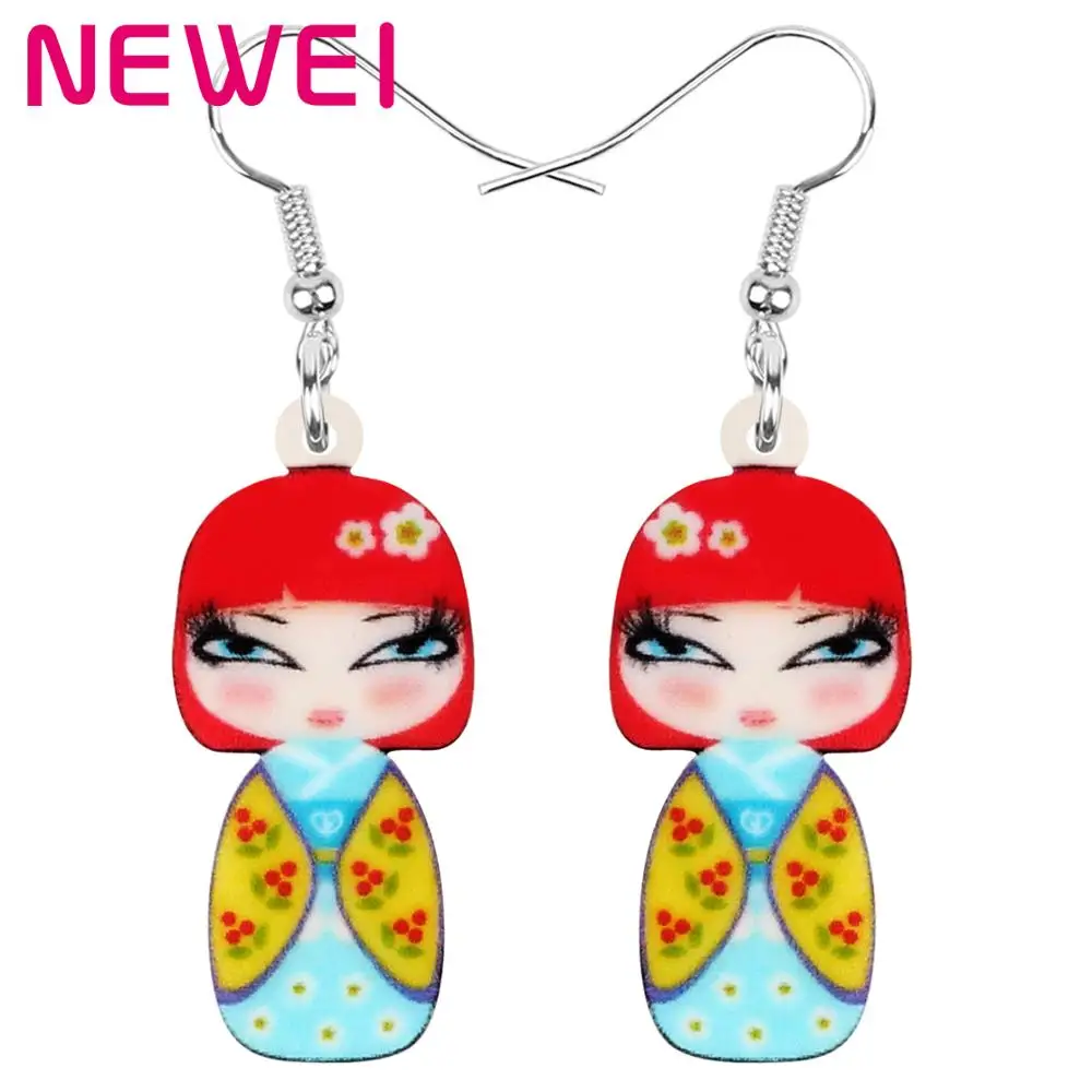 NEWEI акриловые красные волосы японское кимоно девушка Кукла Серьги Висячие