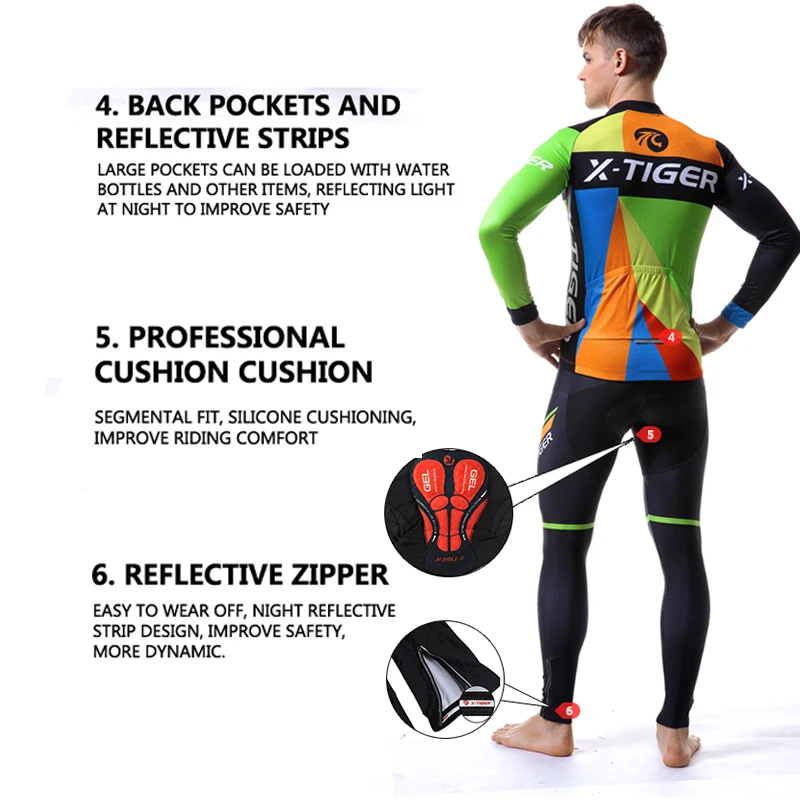 Мужской костюм для велоспорта с длинным рукавом комплект из дышащего Джерси езды