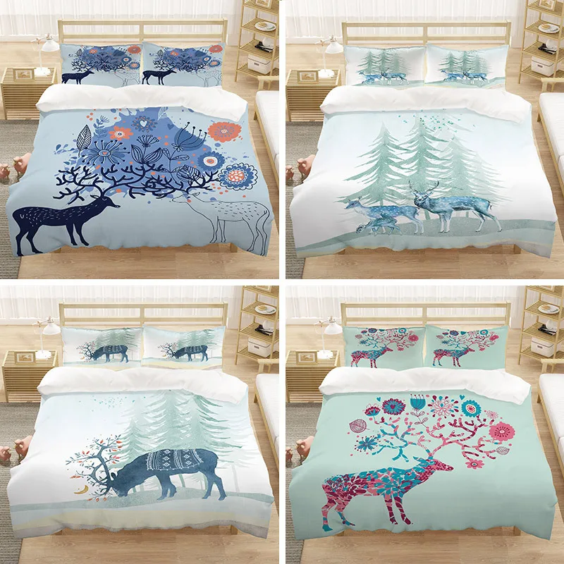 Комплект постельного белья с милым акварельным оленем оленьими рогами