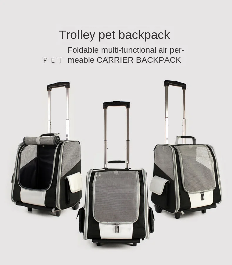 Pet bag trolley dog backpack out shoulder cat box portable double wheel foldable Breathable | Дом и сад
