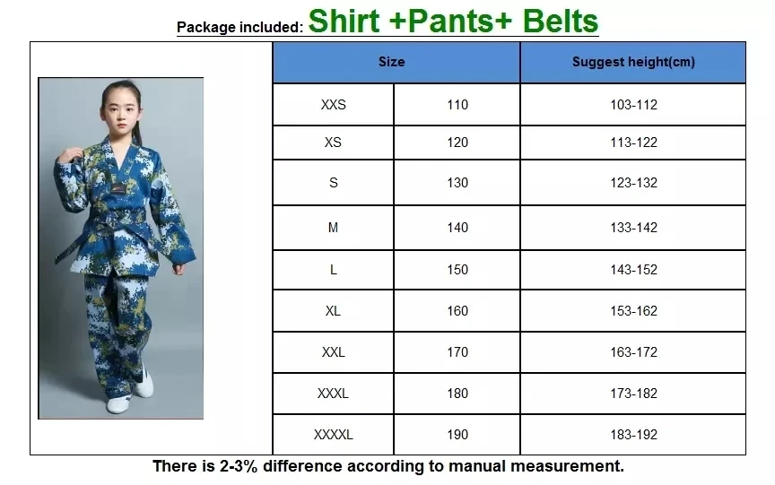 

Camouflage Adults Children's Taekwondo Wear Long Sleeved for Men and Women Taekwondo Uniforme Clothing Training clothes