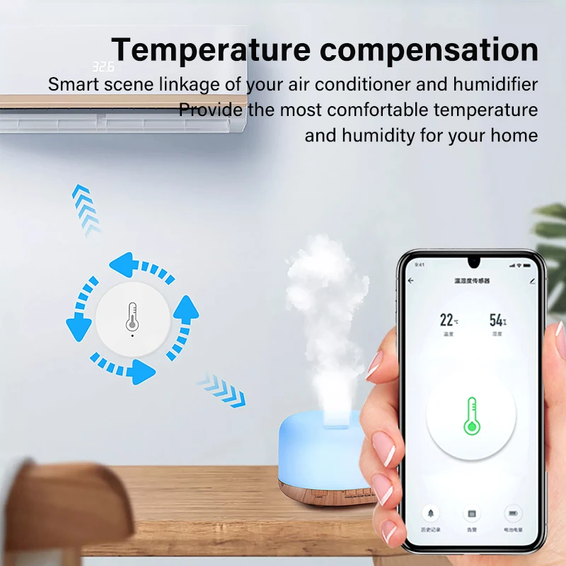 Aubess Zigbee Smart Temperature Humidity Sensor Battery Power Indoor Outdoor Hygrometer Thermometer Detector Home Security Alexa |