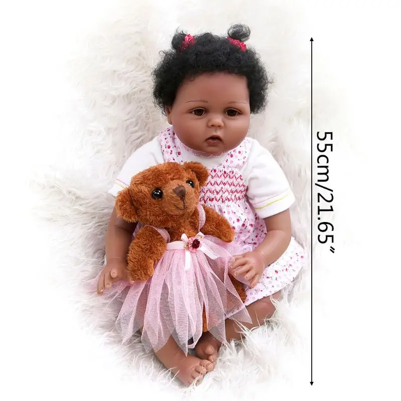 

55cm Realistic Doll Soft Body Vinyl Toddler Babies Lifelike African Girl Toy Birthday Christmas Gift for Children