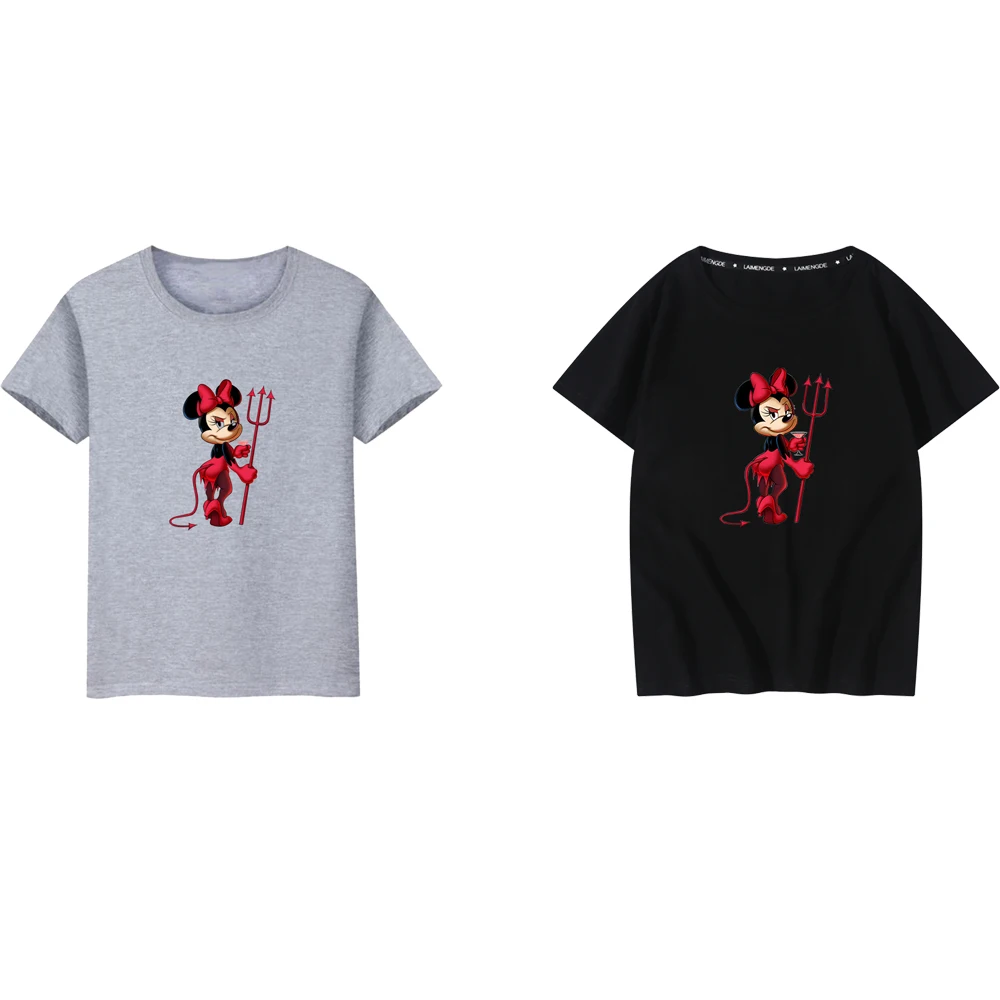 

Новинка, футболка Disney для всей семьи, милые летние повседневные модные футболки с героями мультфильмов Минни, черные футболки, топы, уличная...