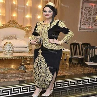 sexy black karakou algerien evening dresses with gold appliques ankle length side slit arabic kaftan prom dresses evening wear