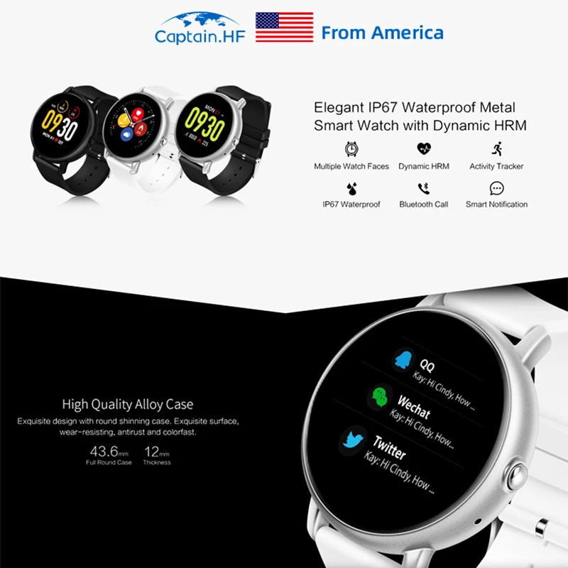 Captain HF Умные Часы Смарт Bluetooth Фитнес Трекер Влагозащищенный IP67 Аккумулятор 300мАч