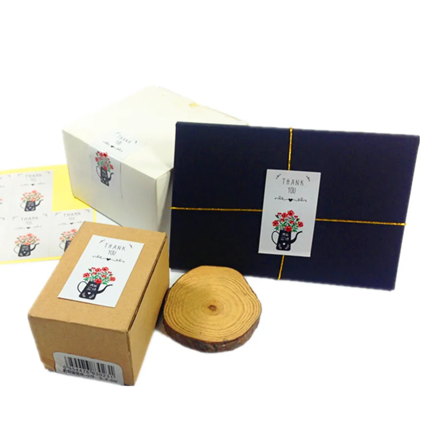 

60pcs/pack THANK YOU Vase Pattern White For DIY Products Bakery Packaging Adhesive Seal Stickers