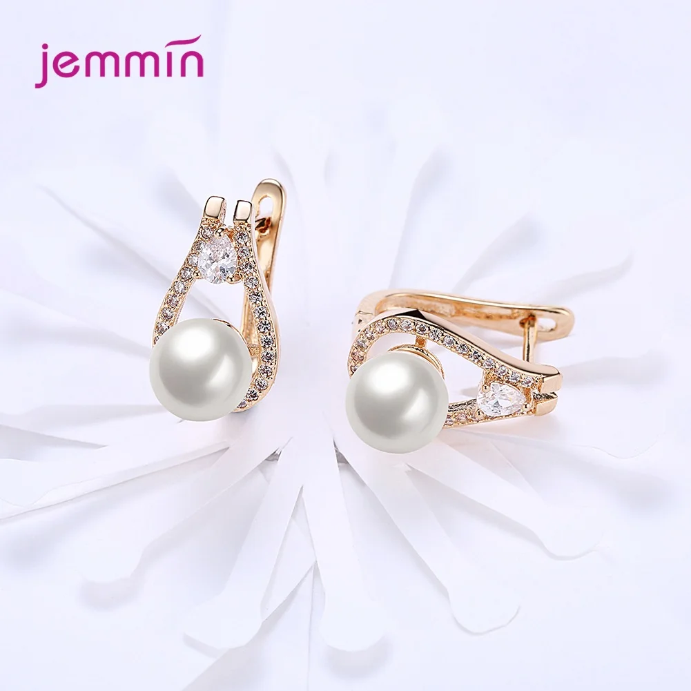 Элегантный S925 серебро белый жемчуг кулон кубический циркон обручи серьги