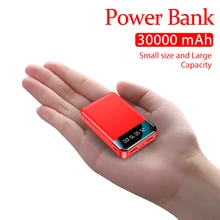 Portable Mini 30000mAh Power Bank with LED Light LCD Digital Display Fast Charging External Battery for Xiaomi Iphone Samsung