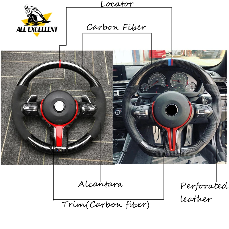 

Steering Wheel Assembly Replacement Parts For BMW M3 1 2 3 4 Sedan X Models X1 X2 X3 X4 X5 X6 Carbon Fiber Perforated Leather
