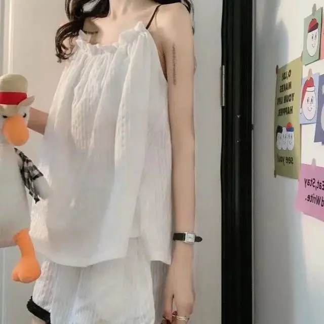 

Summer home wear pajamas lovely foreign style suit women's sling + shorts thin net red two-piece set