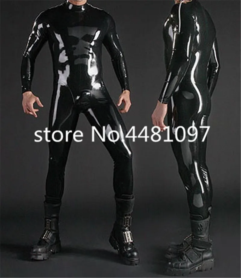 

Sexy Latex Black Men's Catsuit Shoulder Zipper Leotard Bodysuit Rubber Teddies Lingerie one piece Fetish Custom Made XS-XXXL