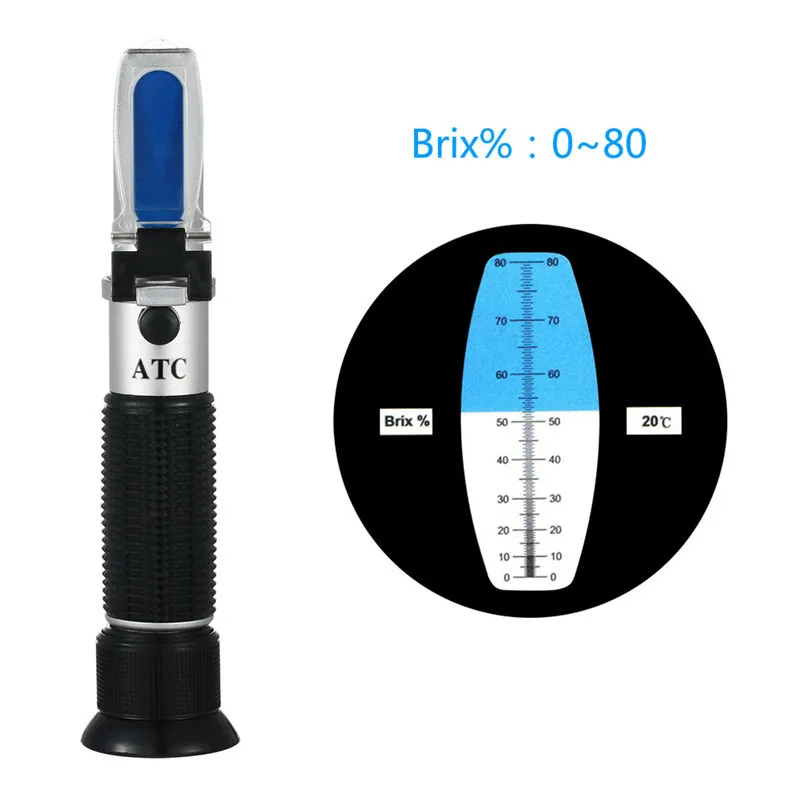 

Factory Direct Sale Saccharimeter ATC 0-80% Refractometer Cutting Fluid Concentration Meter Hand-held Refractometer with Box