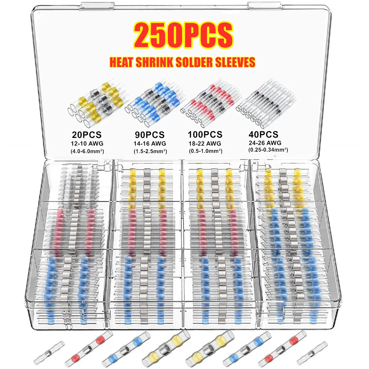 

250PCS Solder Seal Wire Connectors - Heat Shrink Solder Butt Connectors - Solder Connector Kit - Automotive Marine Insulated