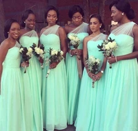 mint green long afraica bridesmaid dresses plus size a line chiffon sexy one shoulder women formal party dress for wedding