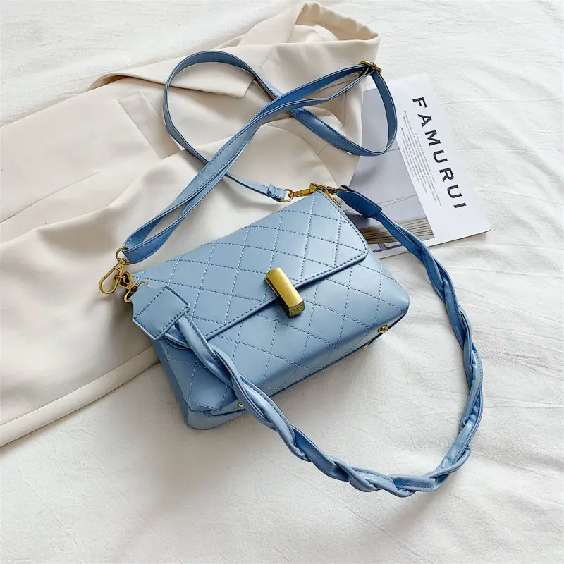 

Women Crossbody Bags Temperament Solid Color Lozenge Lattice Pattern Adjustable Shoulder Strap Square Shoulder Messenger Bag