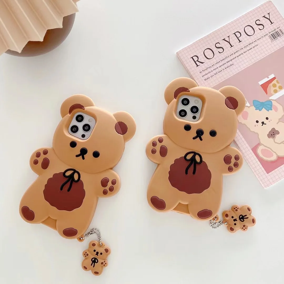 Mini Bear Free Silicone Cartoon Case Cute Hug Bowknot Bear Protective Cover For iphone 6 7 8 Plus XS XR XSMAX 11 12 13 Pro Max