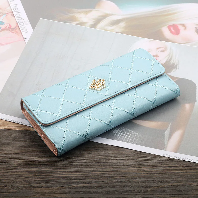 Blue Женские кошельки, кошельки в клетку из искусственной кожи, Длинный кошелек на застежке, сумка для телефона, кошелек, монета, Карманный держатель для карт Женский кошелек сумочка - Цвет: Blue