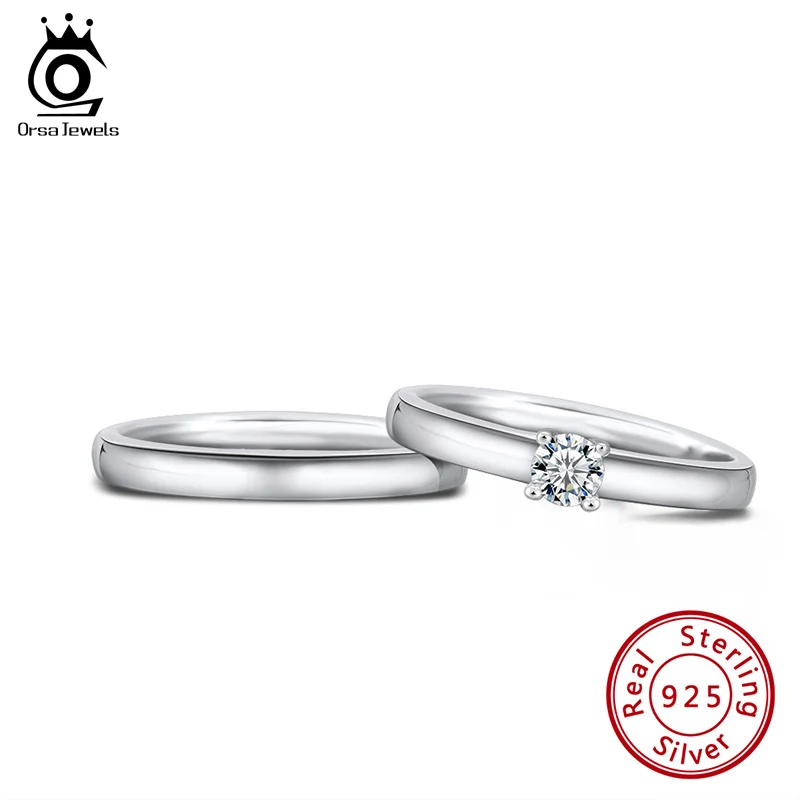 ORSA JEWELS, классические кольца для пар, Настоящее 925 пробы, Серебряный подарок на день Святого Валентина, обручальное кольцо, модные украшения SR196