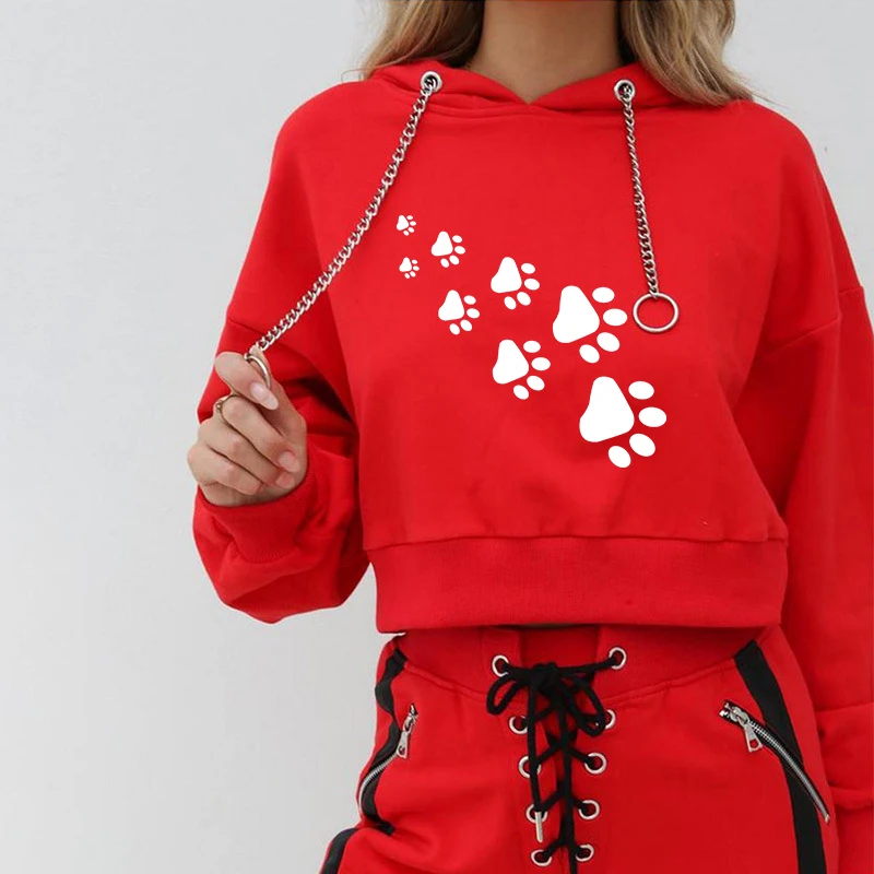 DOGS PAW Kawaii Printed 2019 Autumn Short Women Fashion Animal Sexy Hoodies Sweatshirt Pullover Thicken Loose Streetwear | Женская