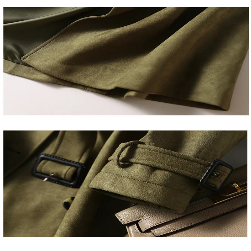 

2020 New Autumn And Winter High Luxury Suede Double Breasted Belt Pure Color Temperament Long Windbreaker Jacket Female C097