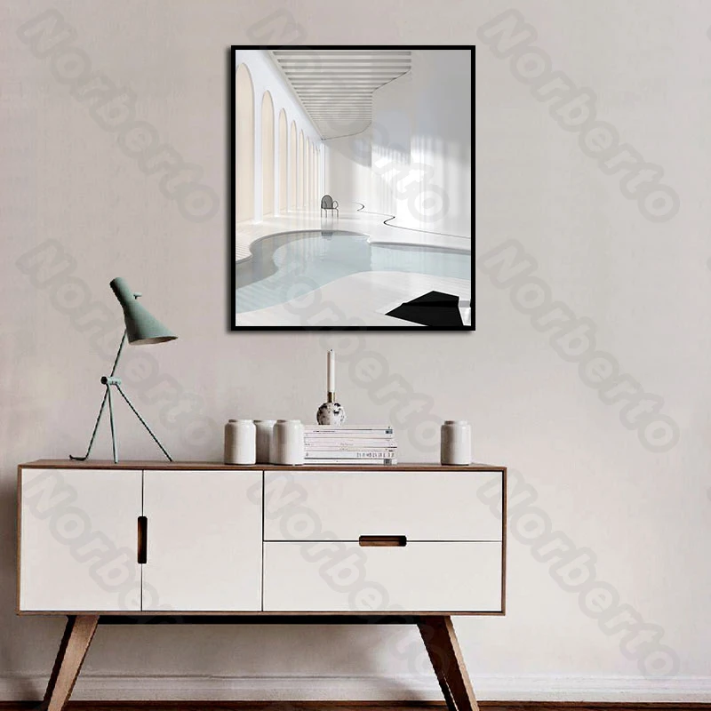 

Nordic Style Canvas Painting Wall Poster a Big European Style House with a Chair and Sunshine for Living Room Bedroom Decoration