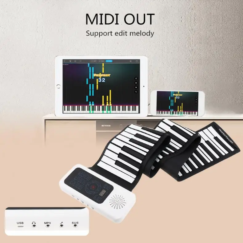 88 Keys USB MIDI Roll Up Piano Electronic Portable Silicone Flexible Keyboard Organ Built-in Speaker Electronic Organ Hot
