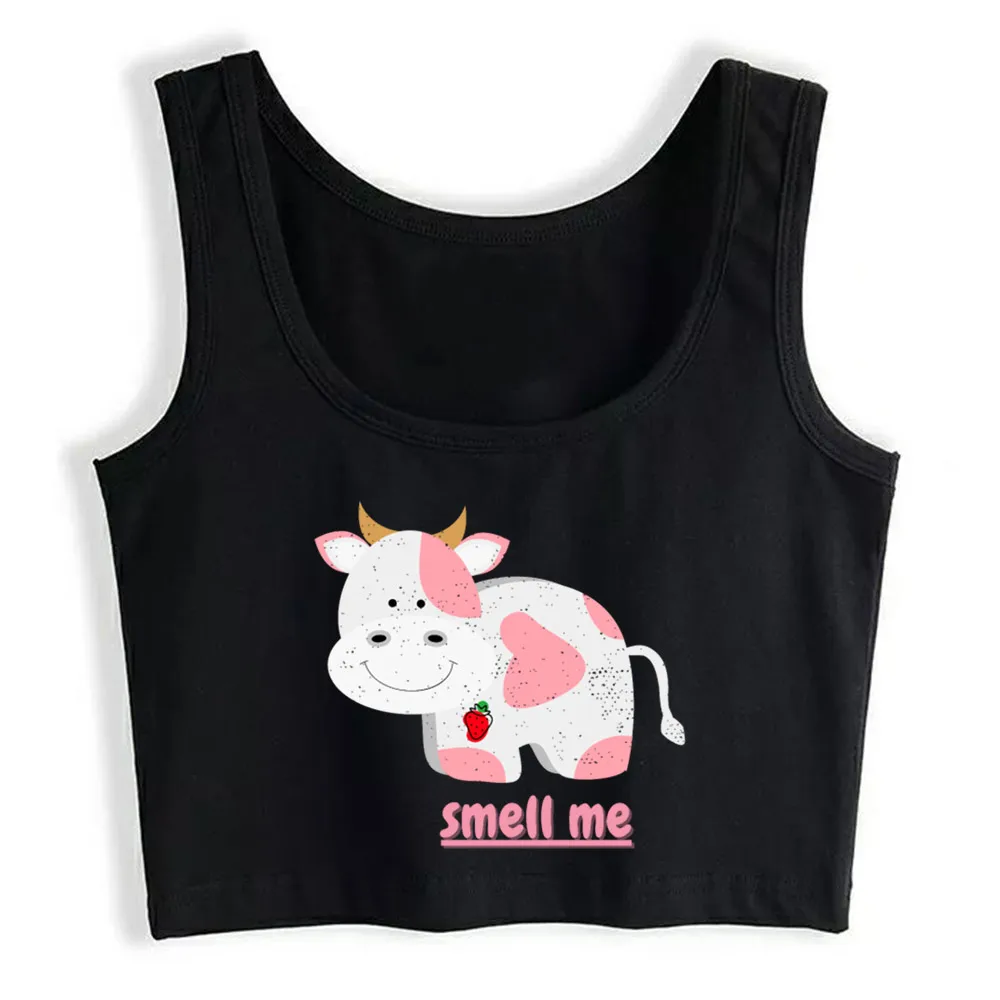 

Crop Top Women Strawberry Cow Smell Me Harajuku Tank Top Women Sleeveless Women Clothes