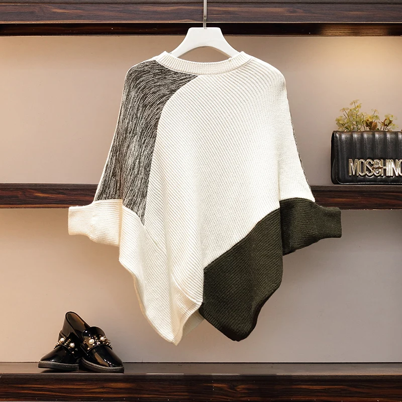 

Big Yards Women Knitted Suit Batwing Sleeve Loose Top Warm Sweater Short Skirt Two Pcs Clothing Set Outfit Casual Knitwear