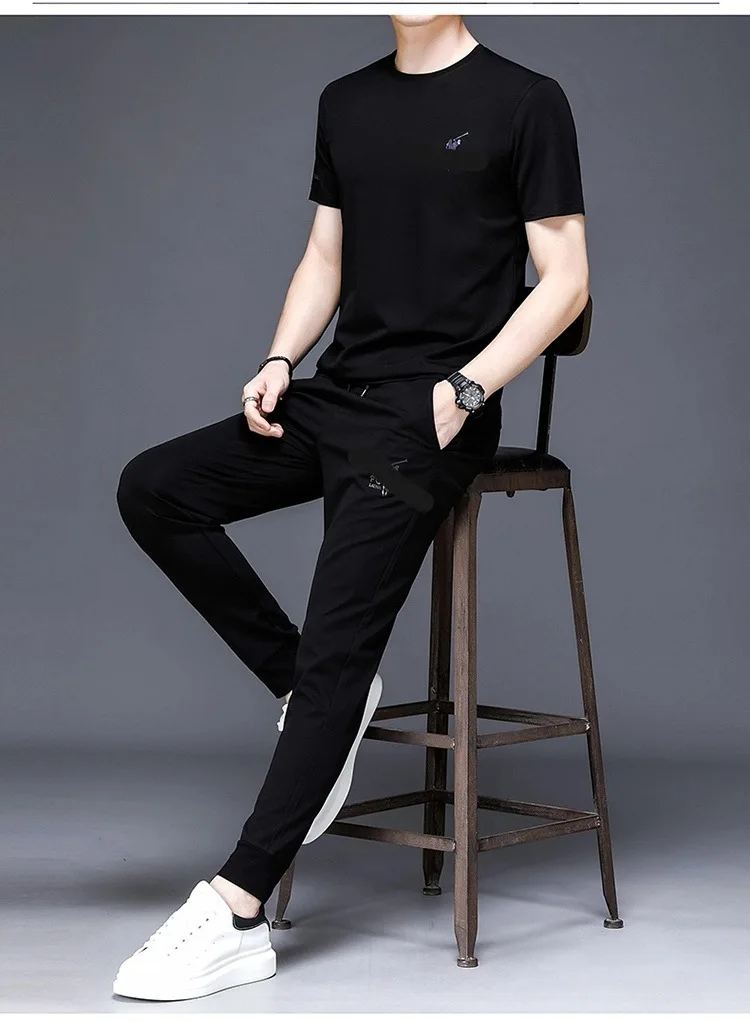 

2021 new men's casual suit spring embroidery sports men's Lapel fashion trend long sleeve pants two piece set