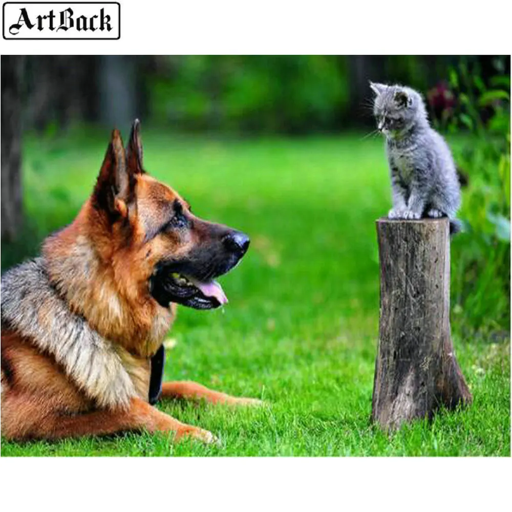 Алмазная картина 5d сделай сам немецкая овчарка кошка домашнее украшение