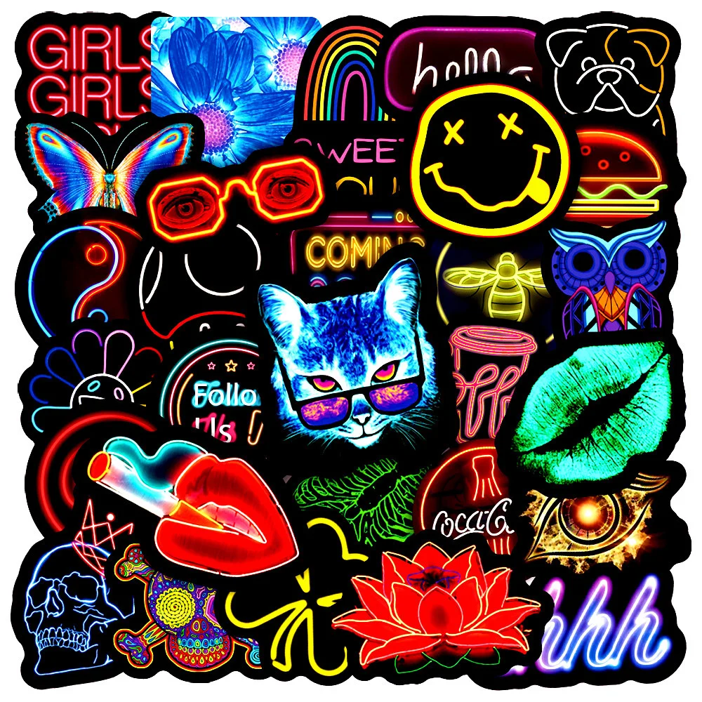 

10/25/50PCS Neon Cartoon Stickers Cute Anime For DIY Car Guitar Suitcase Childrens Classic Toys Waterproof Stationery Stickers