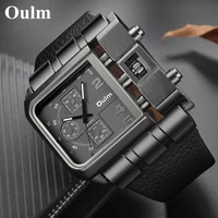 oulm sports quartz watches 3364 reloj mens wristwatch relogio masculino big square size watch men luxury wide pu leather clock