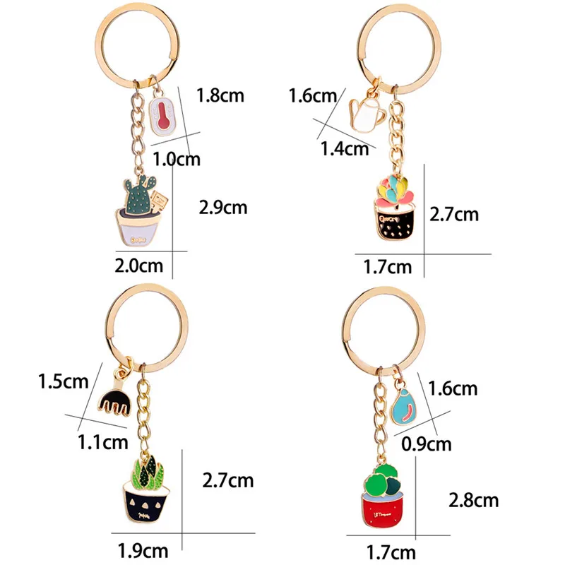 

Enamel Cactus Keychains Potted Plant Pattern Ring Purse Pendant Lover Gift Cute Cartoon