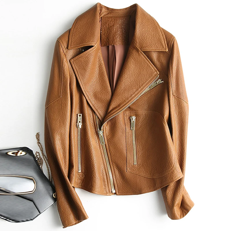 Куртка женская из натуральной овечьей кожи короткая весна-осень A034