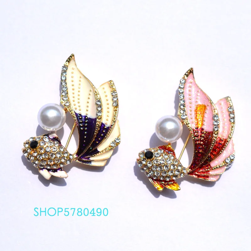 Модные ювелирные изделия горный хрусталь булавка для груди милая Золотая рыбка