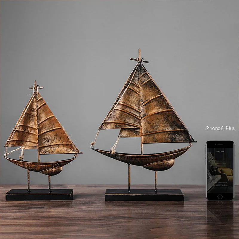 Скандинавская металлическая парусная лодка скульптура ремесла Миниатюрная
