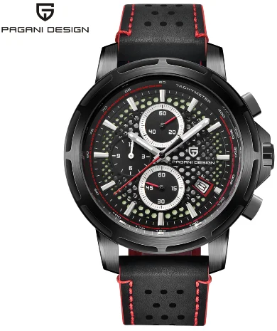 PD 1641-4 PAGANI Дизайн Seiko VK67 Movt спортивные военные кварцевые часы кожаные светящиеся мужские часы модные Хронограф Авто наручные часы с отметкой даты - Цвет: PD 1641-4
